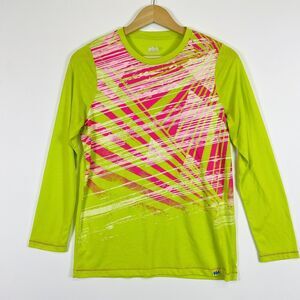 Jangi Run For Kenya Top Womens Large Lime Green Pink Long Sleeve Running Active